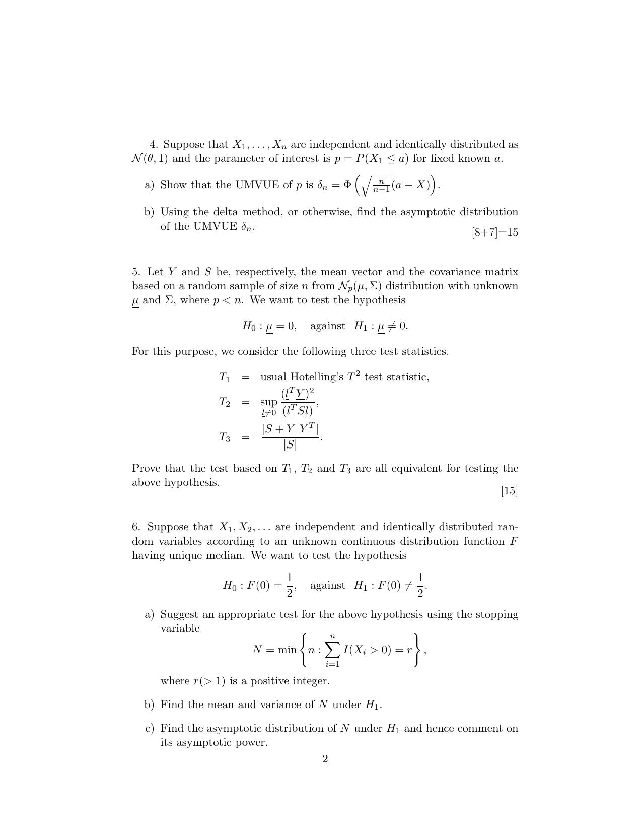 ISI Admission Test JRF in Statistics STB 2020 Sample Paper - Page 2
