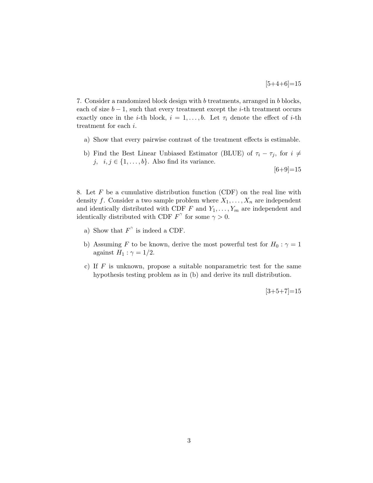 ISI Admission Test JRF in Statistics STB 2020 Sample Paper - Page 3