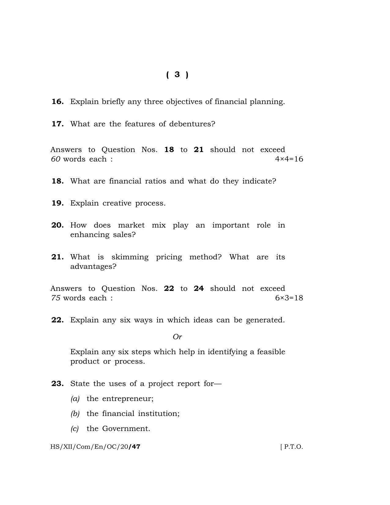 Meghalaya Board (MBOSE) Class 12 ENTREPRENEURSHIP ( Old Course ) 2020 Question Paper - Page 3