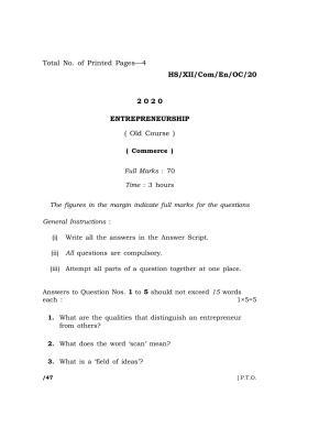 Meghalaya Board (MBOSE) Class 12 ENTREPRENEURSHIP ( Old Course ) 2020 Question Paper