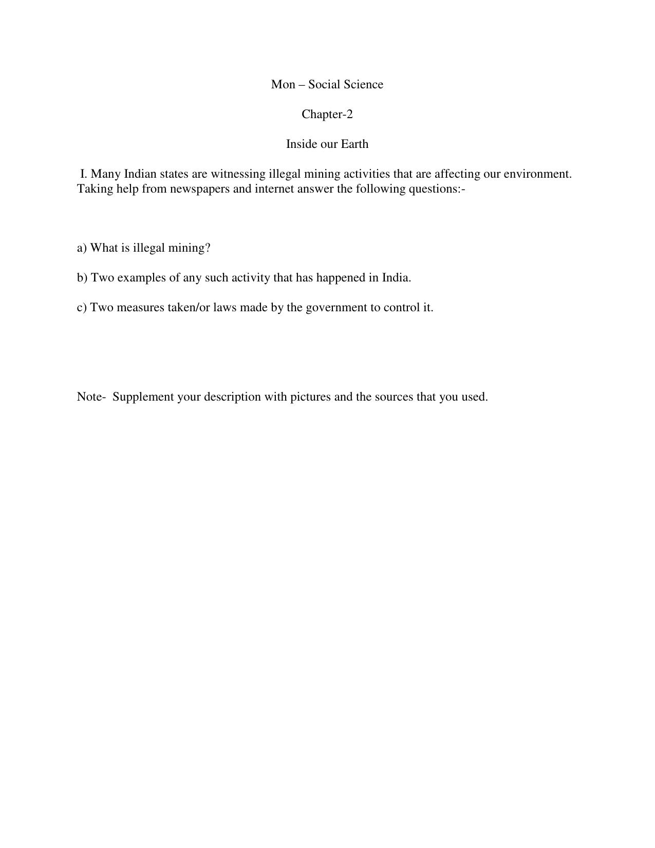 CBSE Worksheets for Class 7 Geography Inside Our Earth Assignment 4 - Page 1