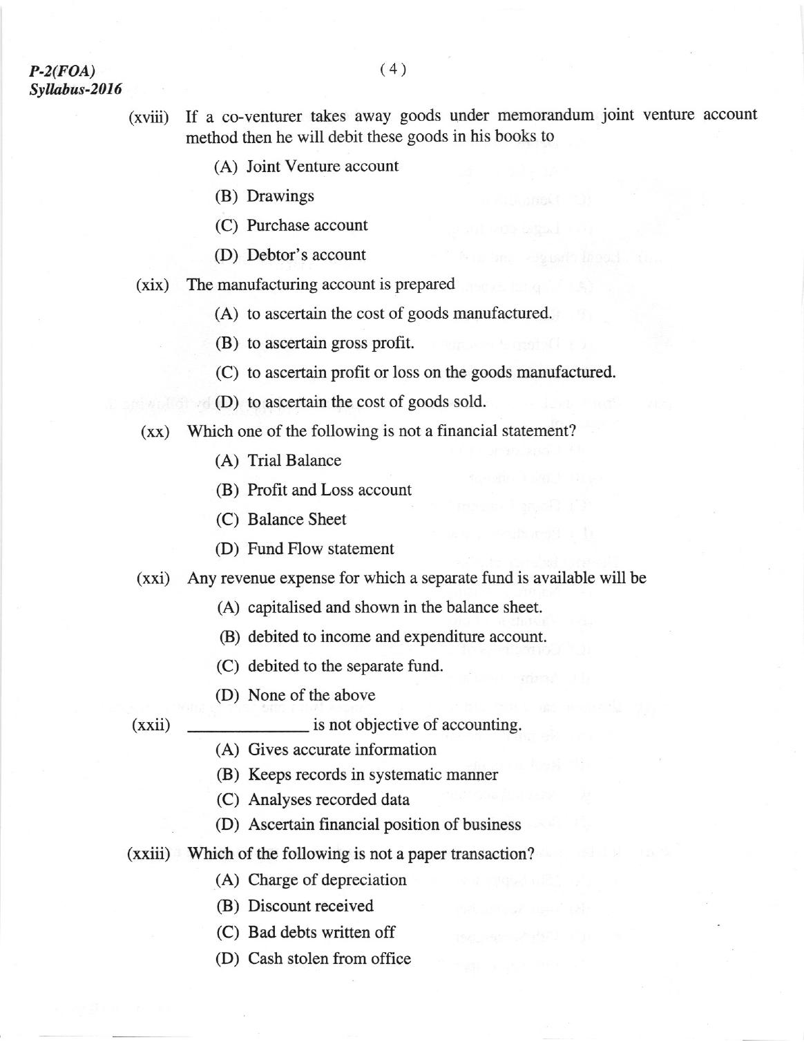 ICMAI Dec.2018 Fundamentals of Accounting Question Paper - Page 4