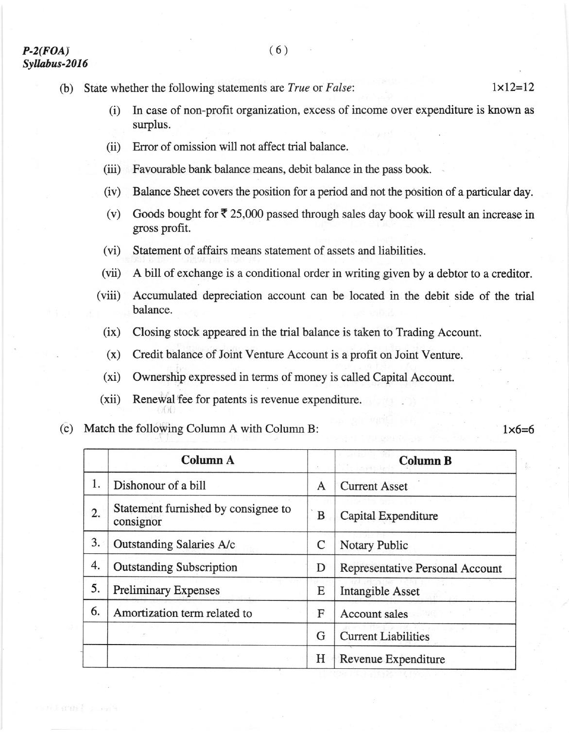 ICMAI Dec.2018 Fundamentals of Accounting Question Paper - Page 6