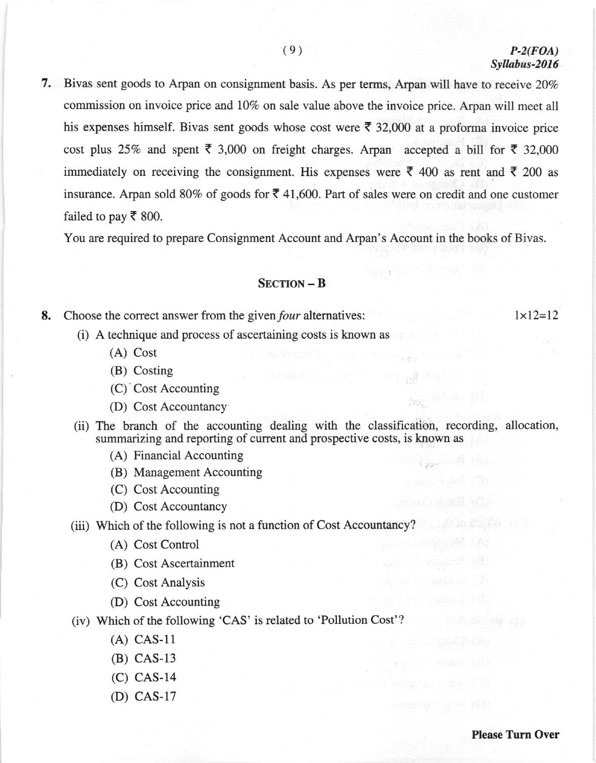 ICMAI Dec.2018 Fundamentals of Accounting Question Paper - Page 9