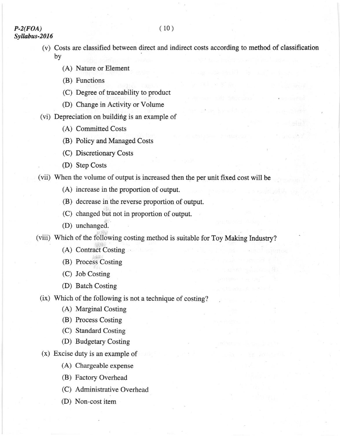 ICMAI Dec.2018 Fundamentals of Accounting Question Paper - Page 10