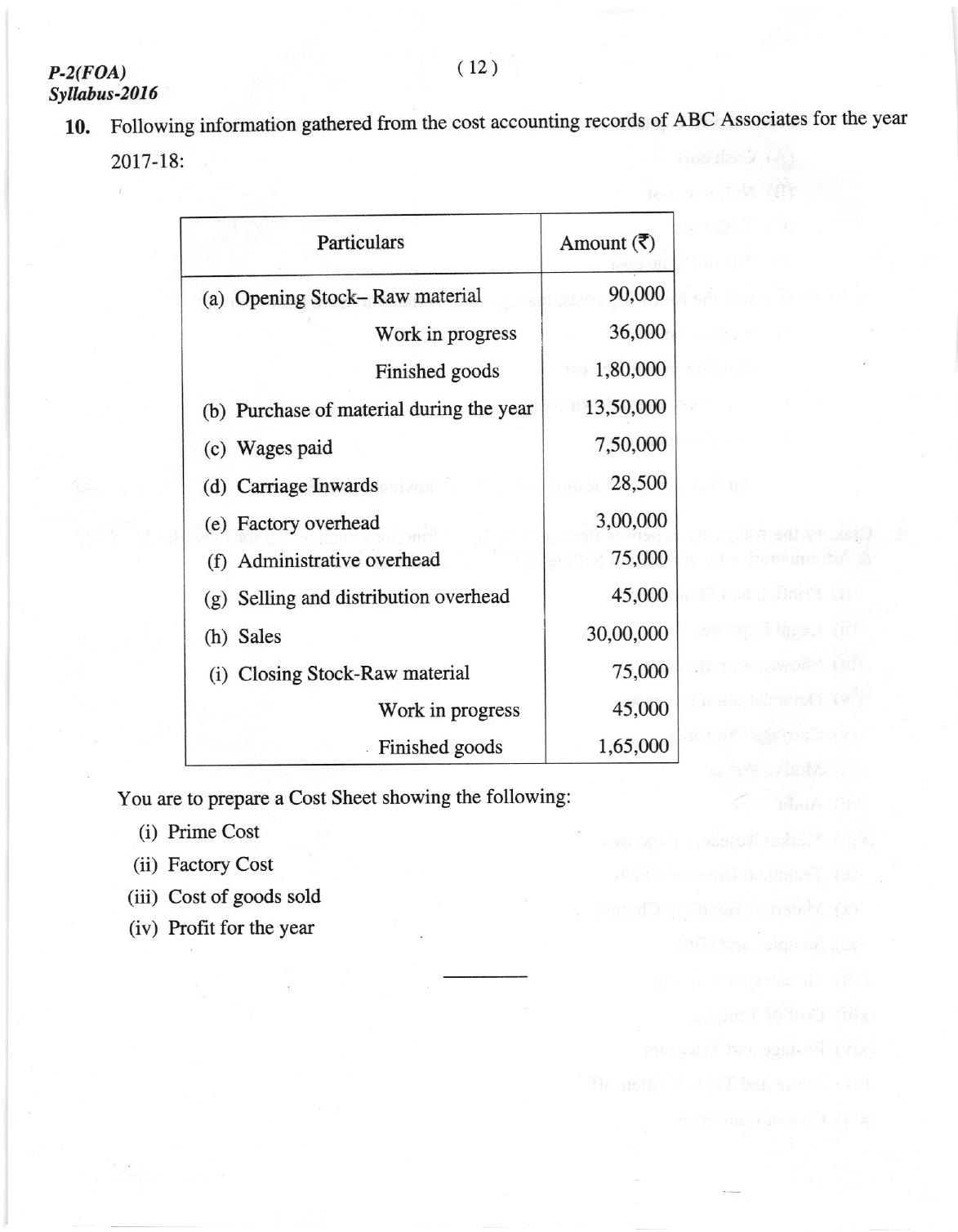 ICMAI Dec.2018 Fundamentals of Accounting Question Paper - Page 12