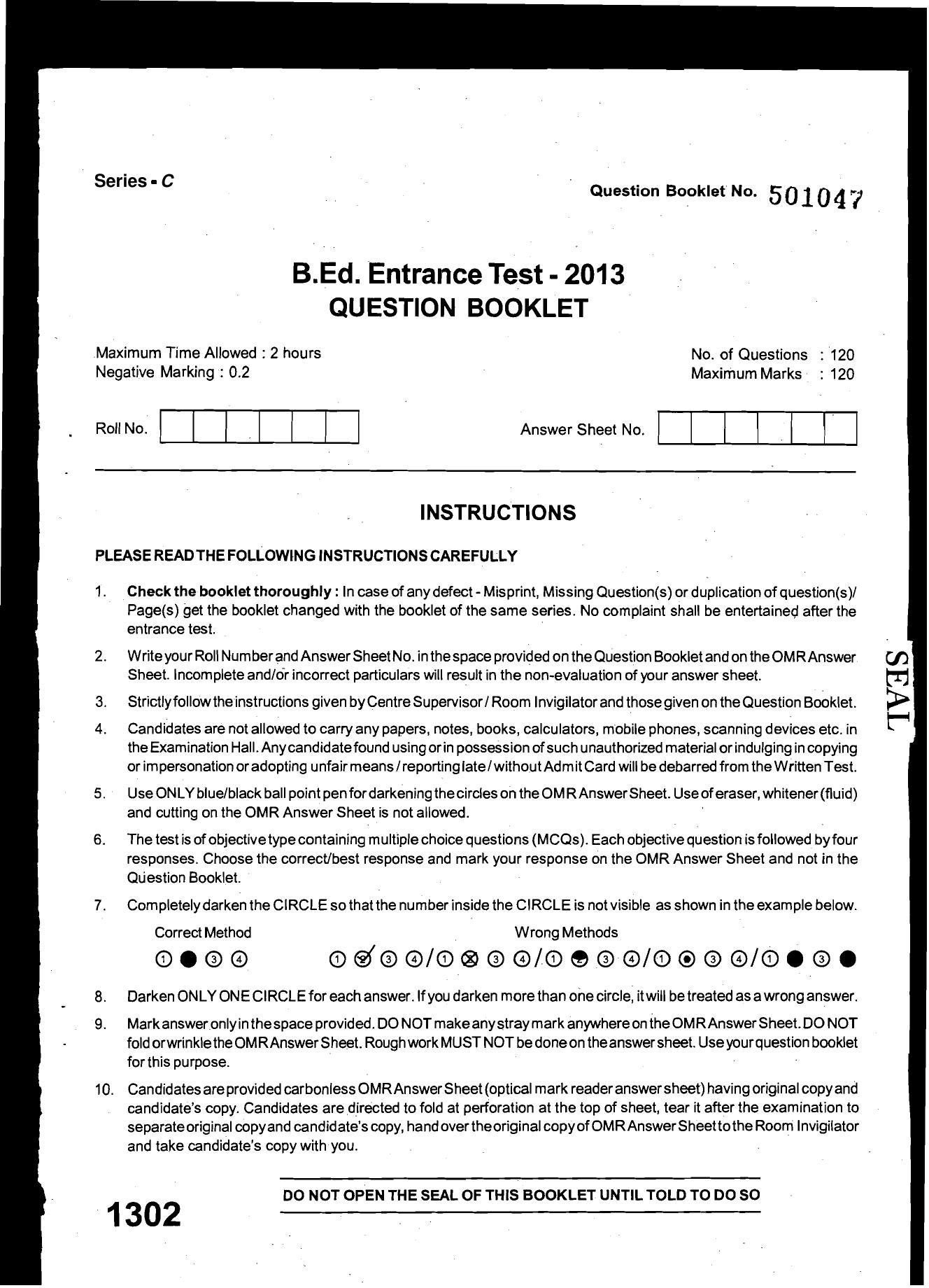 JKBOPEE B.Ed 2013 Question Paper - Page 10