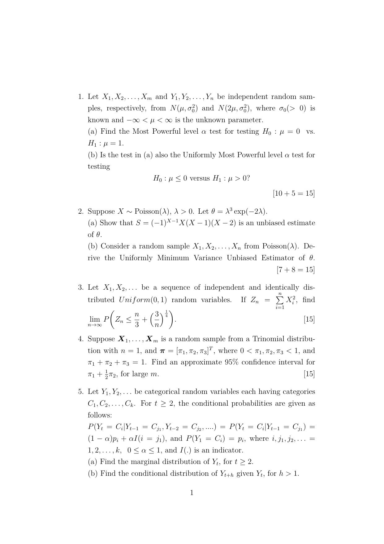 ISI Admission Test JRF in Statistics (STB) 2023 Sample Paper - Page 1
