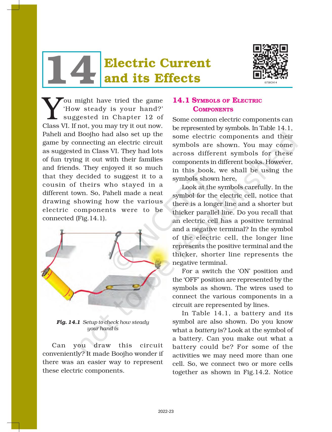 NCERT Book for Class 7 Science: Chapter 14-Electric Current and its Effects - Page 1