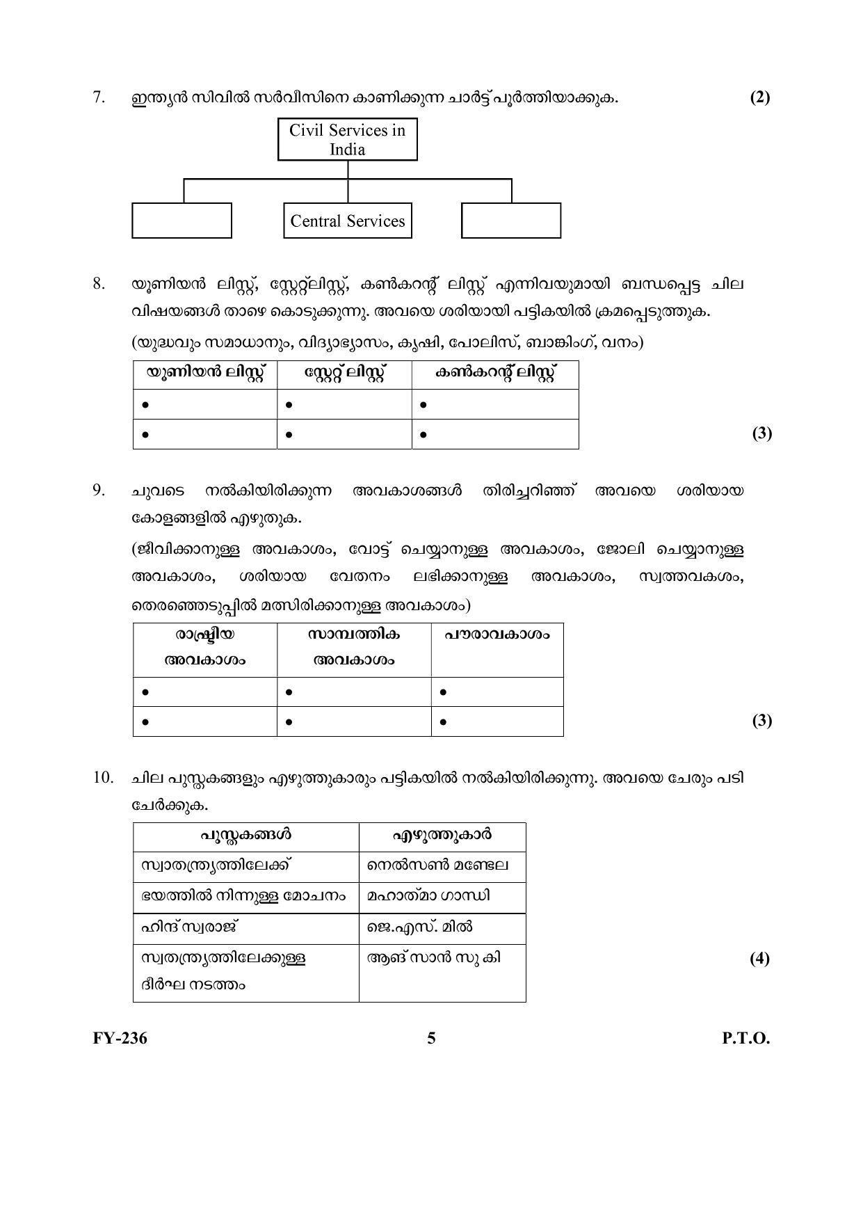 Kerala Plus One (Class 11th) Political Science Question Paper 2021 - Page 5