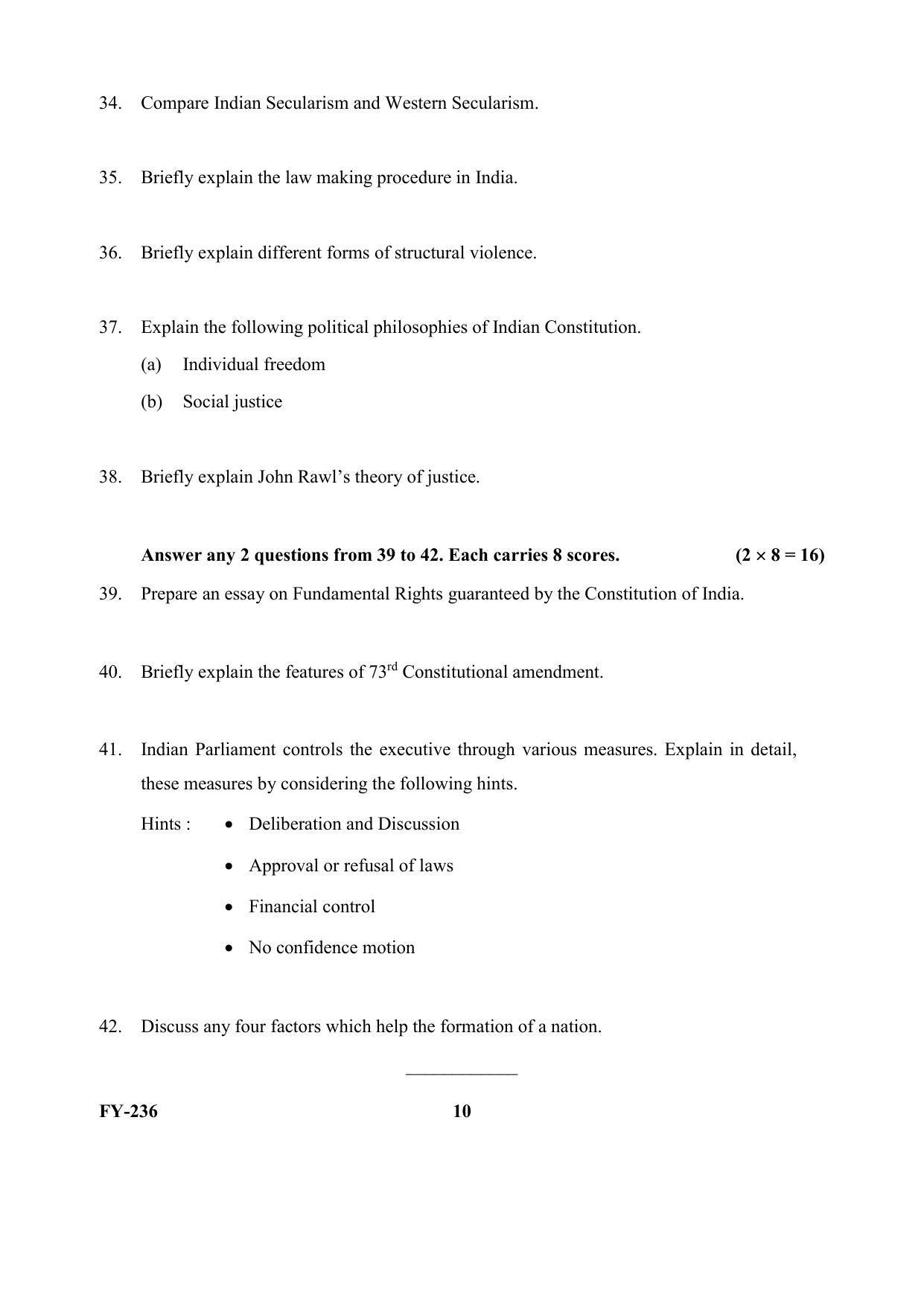 Kerala Plus One (Class 11th) Political Science Question Paper 2021 - Page 10