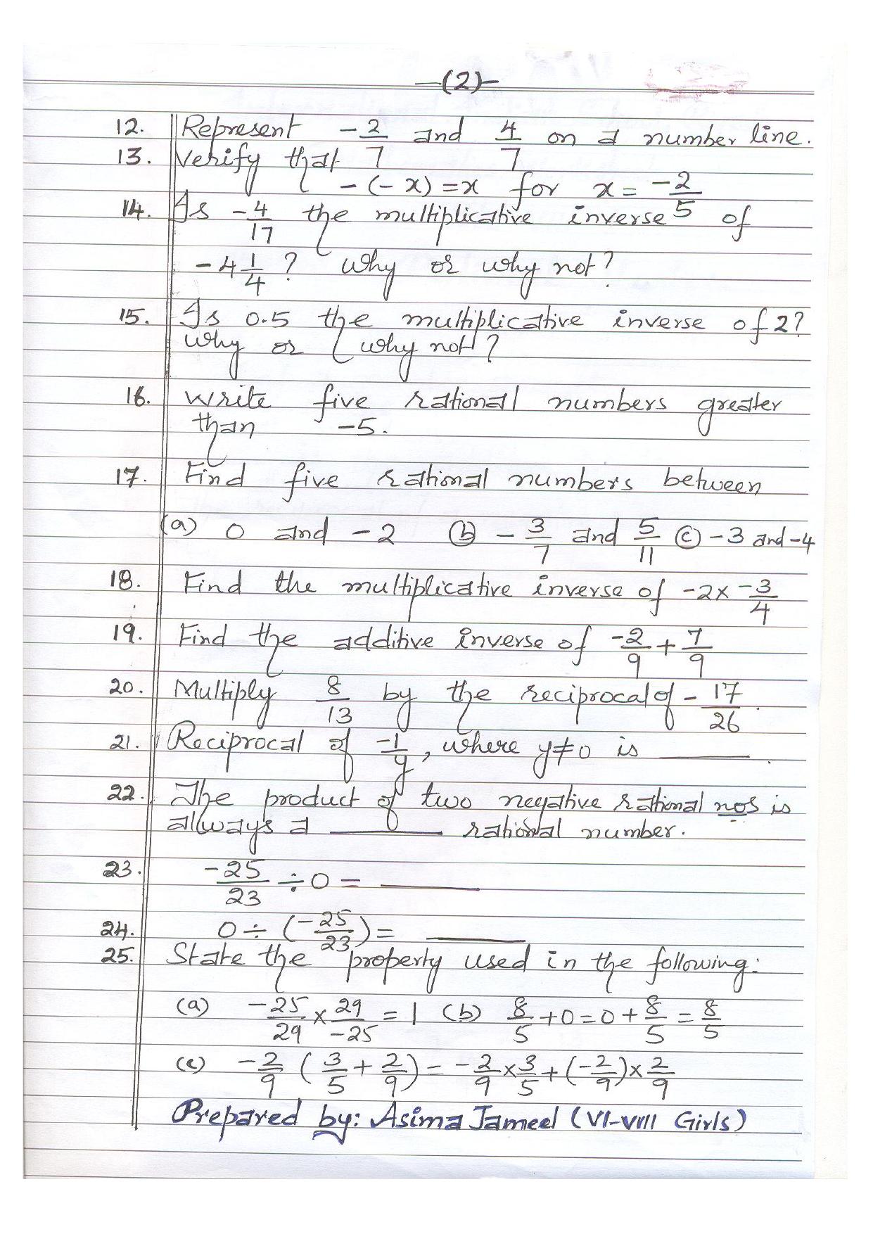 CBSE Worksheets for Class 8 Mathematics Rational Numbers Assignment 6 - Page 2