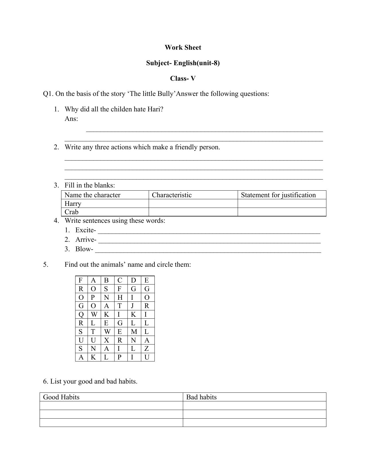 Worksheet for Class 5 Environmental Studies Temperature Zones Assignment - Page 1