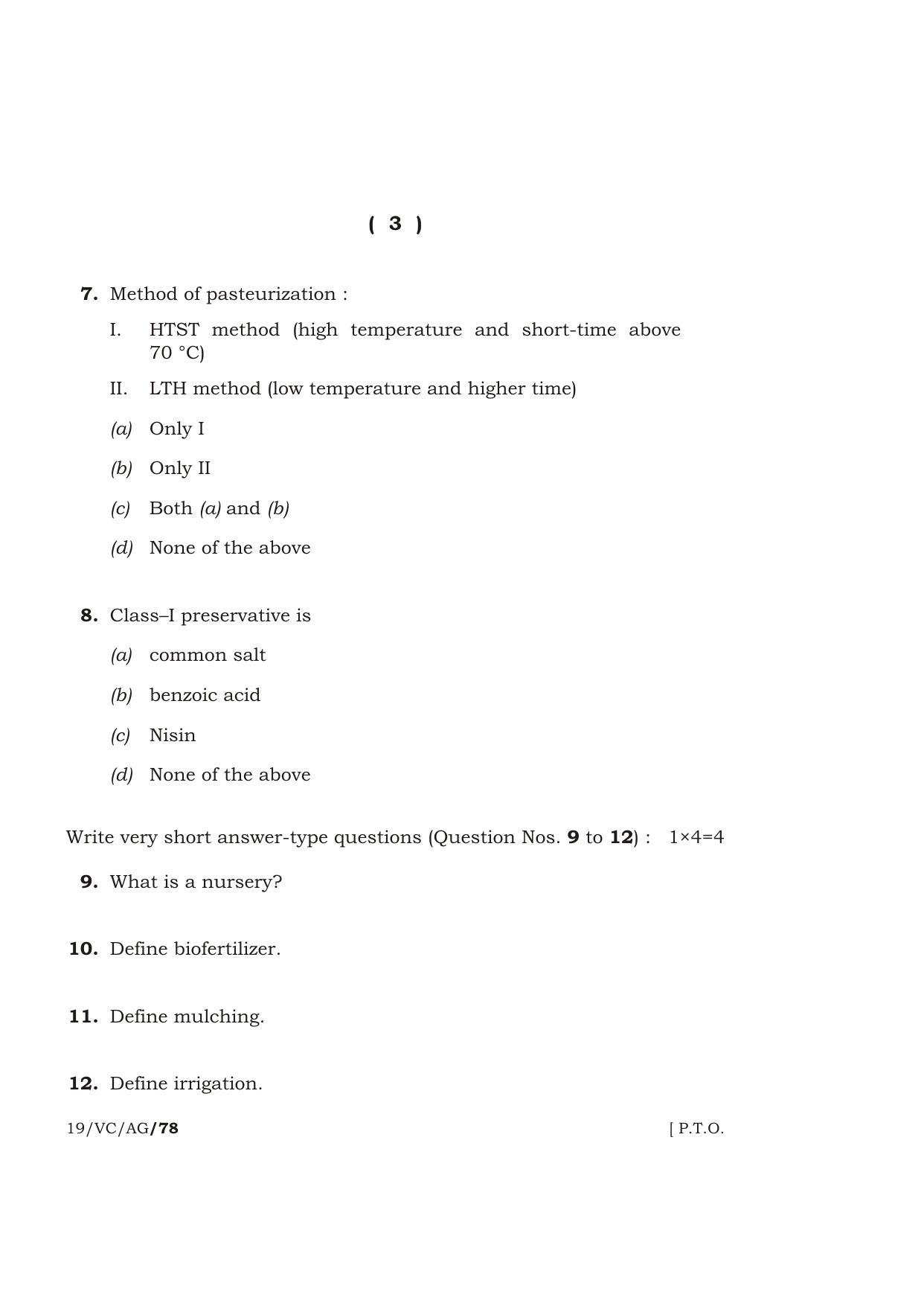 Meghalaya Board (MBOSE) Class 12 AGRICULTURE ( Vocational Course ) 2019 Question Paper - Page 3