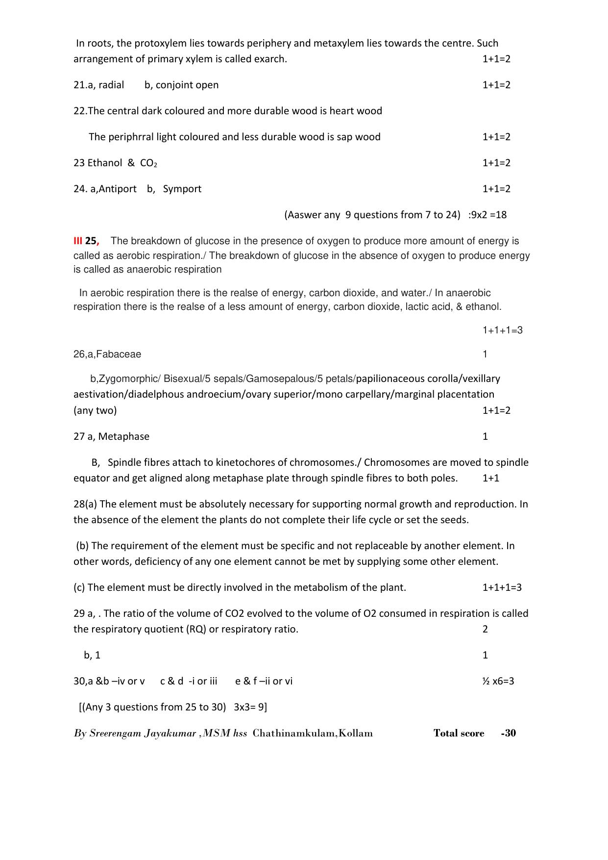 Kerala Plus One 2021 Botany Answer Key - Page 2
