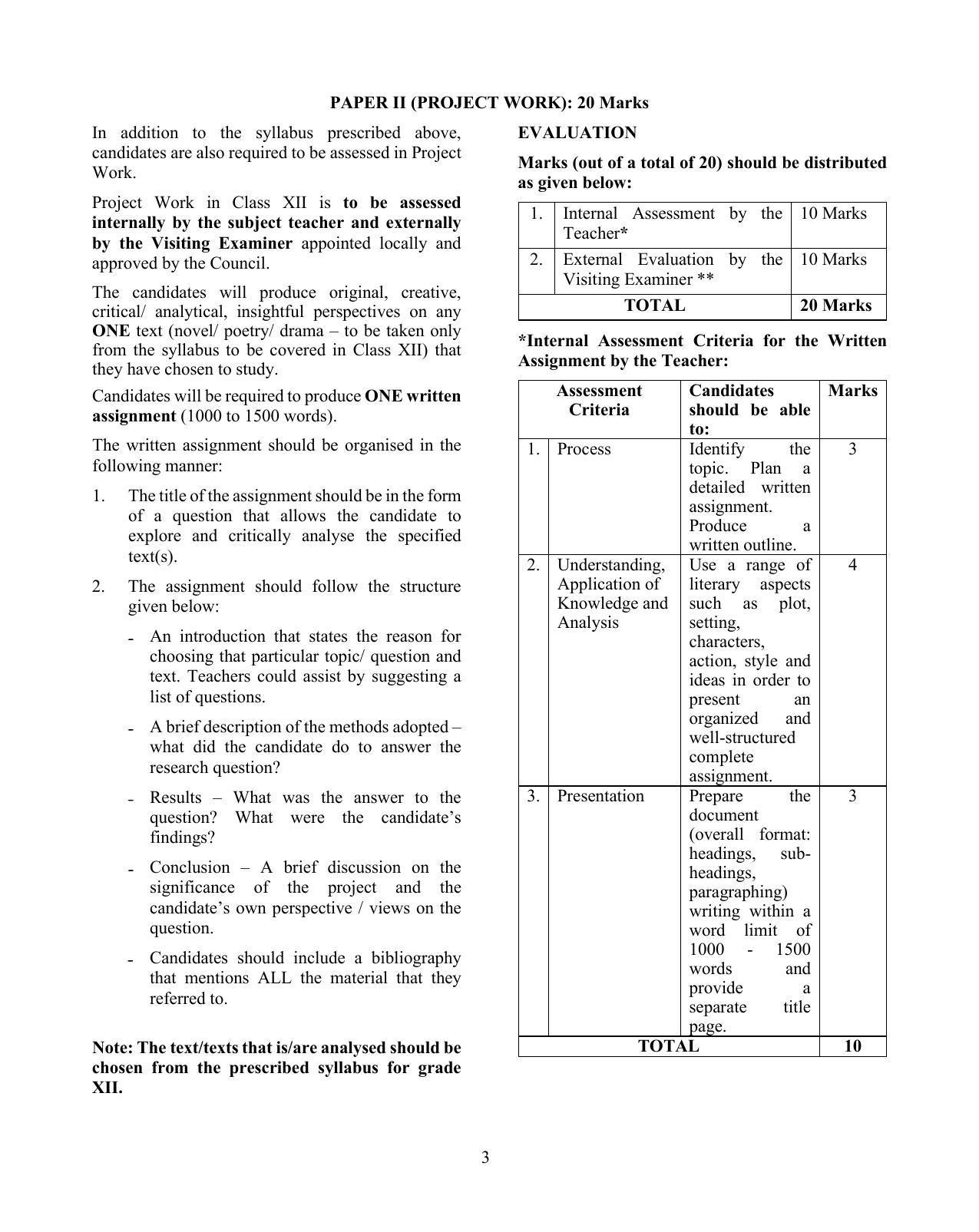 ISC Class 12 Elective English Syllabus - Page 3