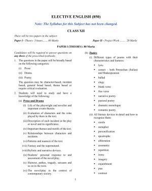 ISC Class 12 Elective English Syllabus