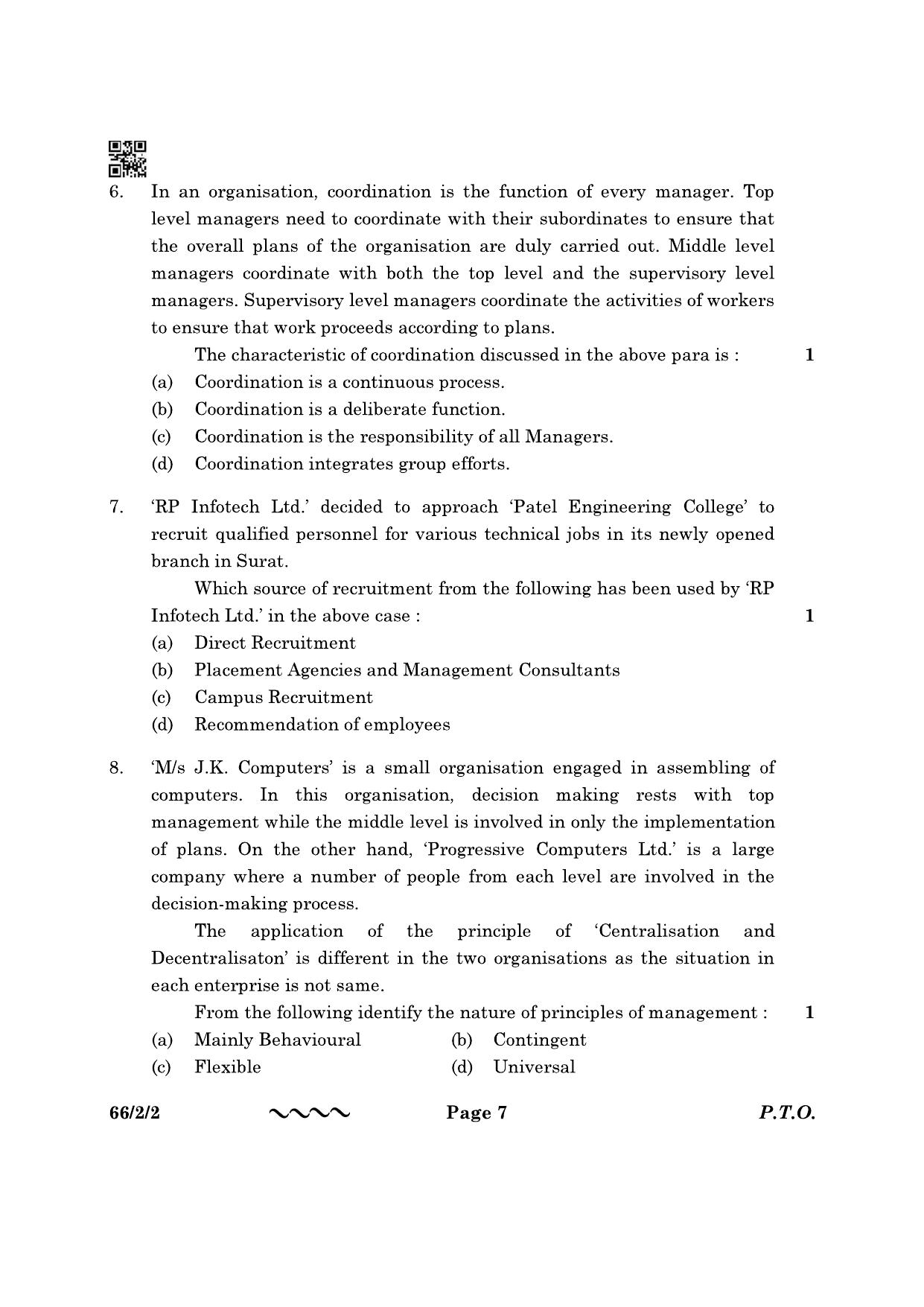 CBSE Class 12 66-2-2 Business Studies 2023 Question Paper - Page 7