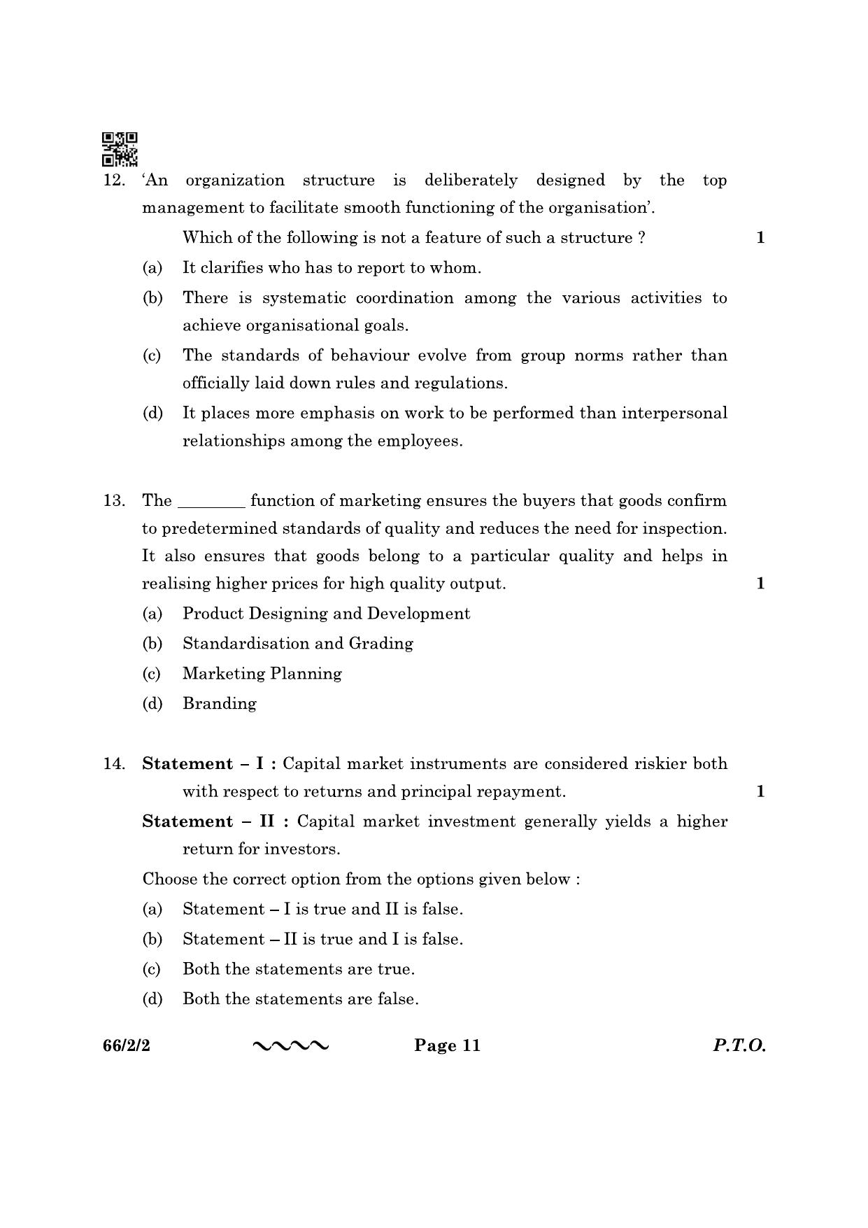 CBSE Class 12 66-2-2 Business Studies 2023 Question Paper - Page 11