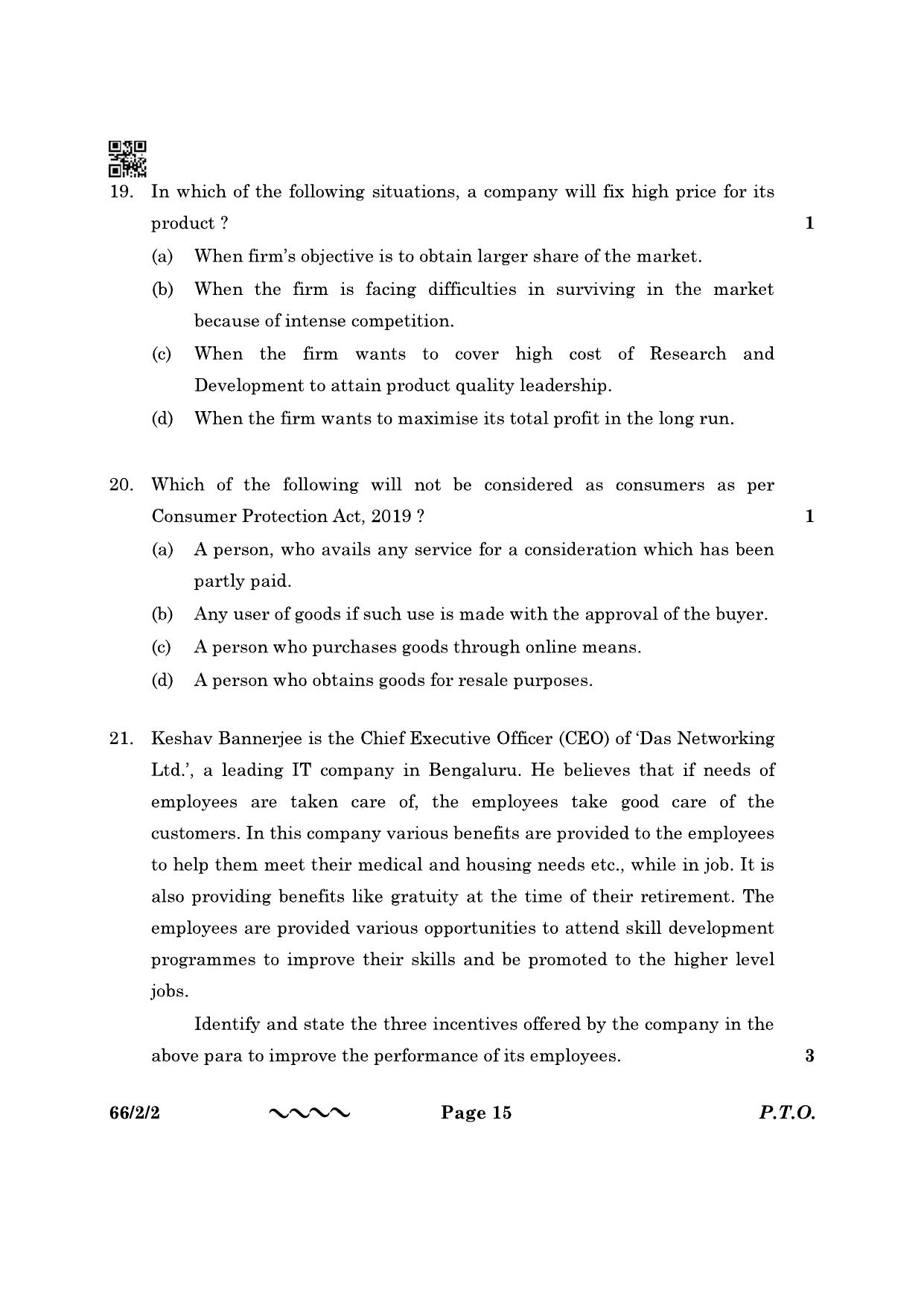 CBSE Class 12 66-2-2 Business Studies 2023 Question Paper - Page 15