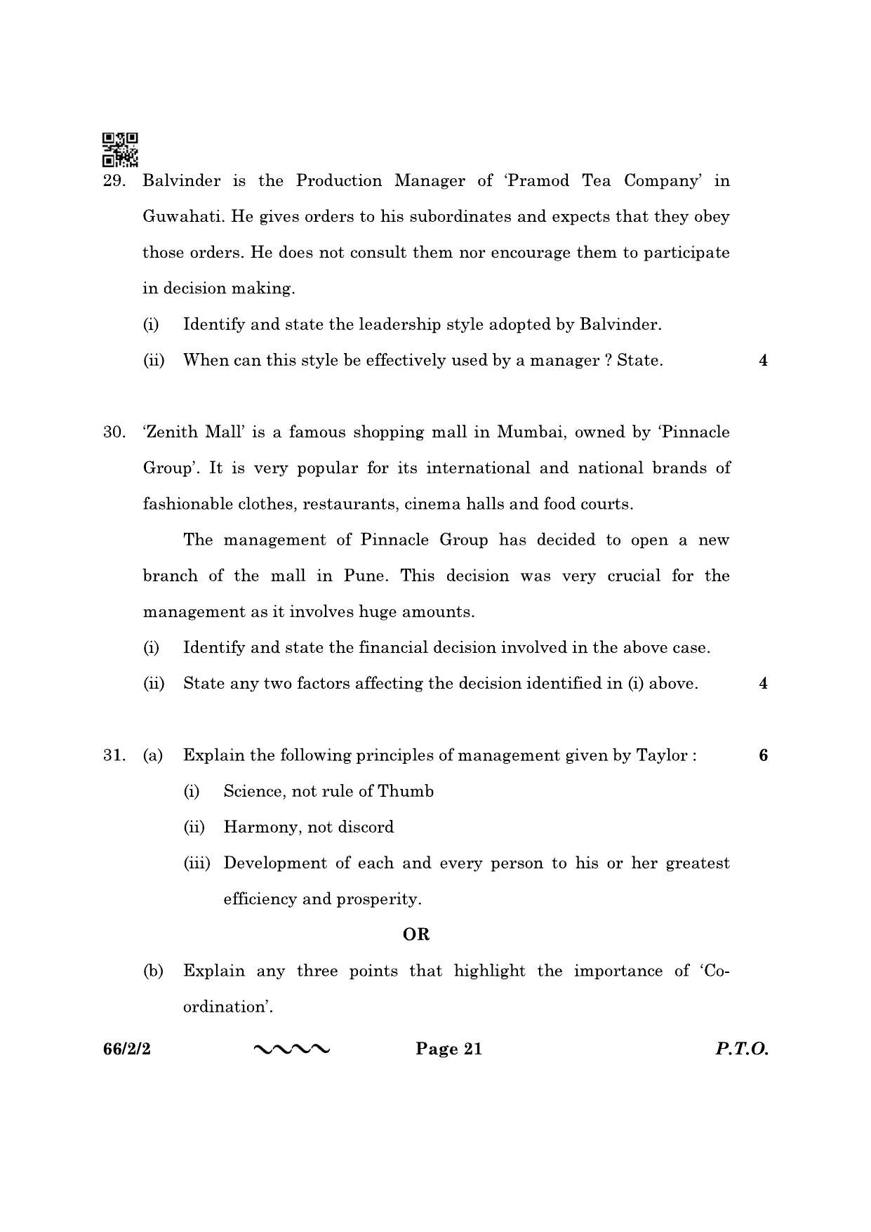 CBSE Class 12 66-2-2 Business Studies 2023 Question Paper - Page 21