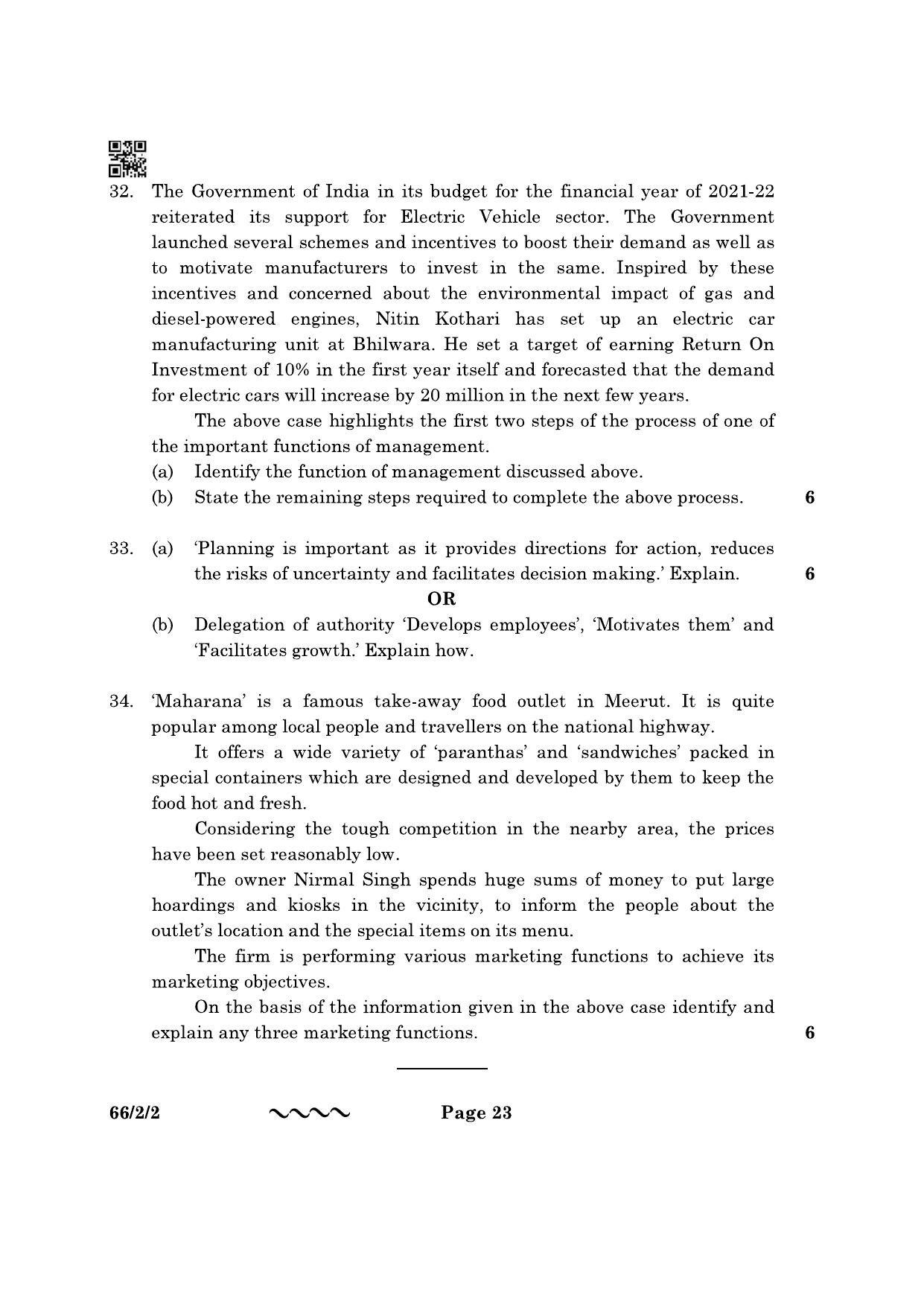 CBSE Class 12 66-2-2 Business Studies 2023 Question Paper - Page 23
