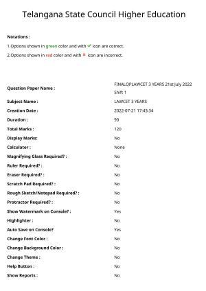 TS LAWCET 3 Year 2022 Shift 1 Question Paper with Answer Key