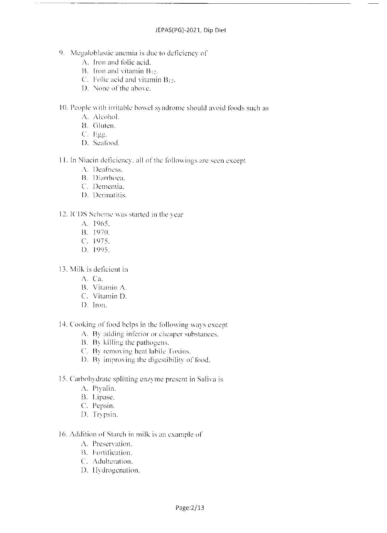 WBJEEB JEMAS (PG) 2021 Dip Diet Question Paper - Page 4