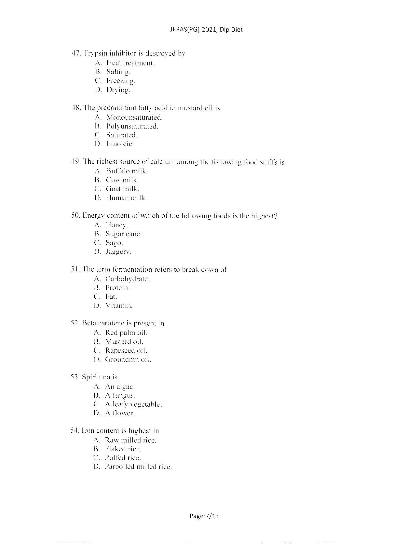 WBJEEB JEMAS (PG) 2021 Dip Diet Question Paper - Page 9