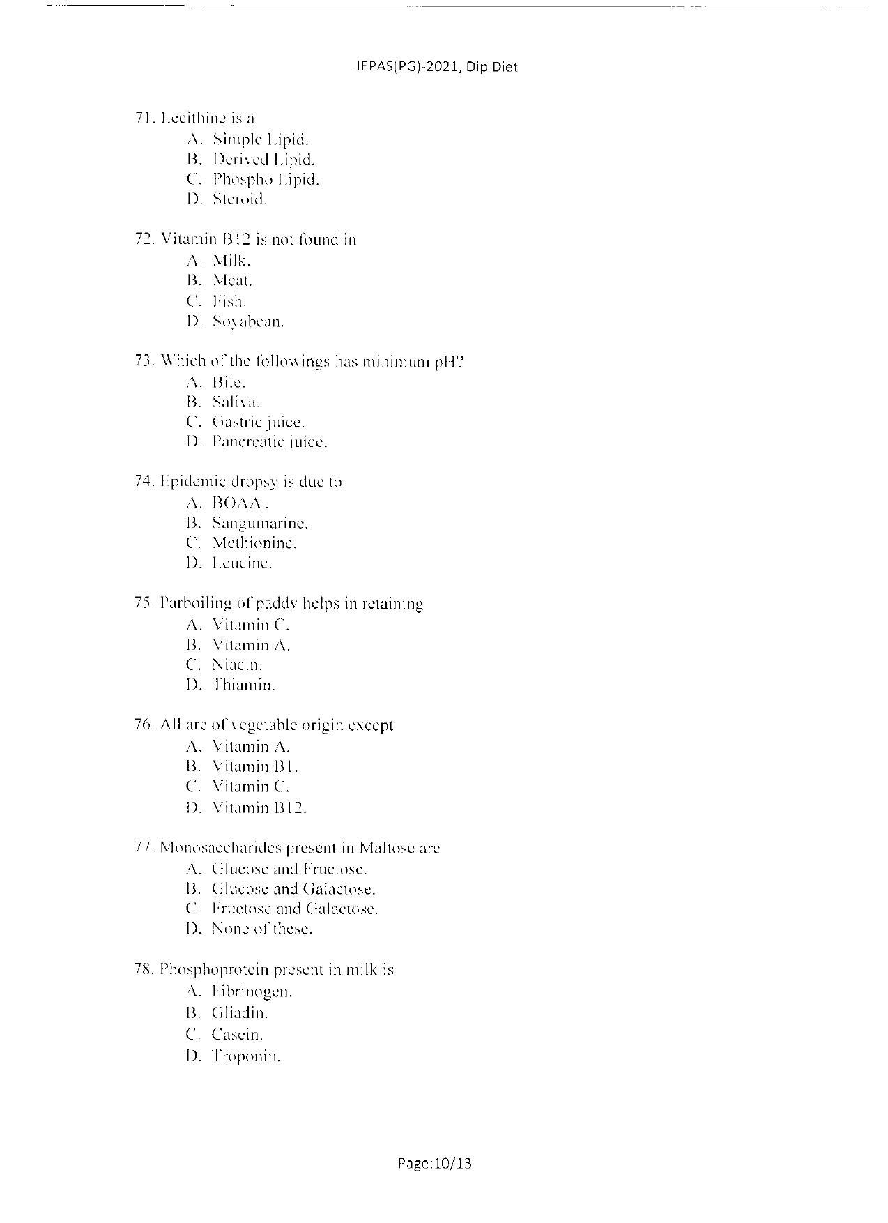 WBJEEB JEMAS (PG) 2021 Dip Diet Question Paper - Page 12