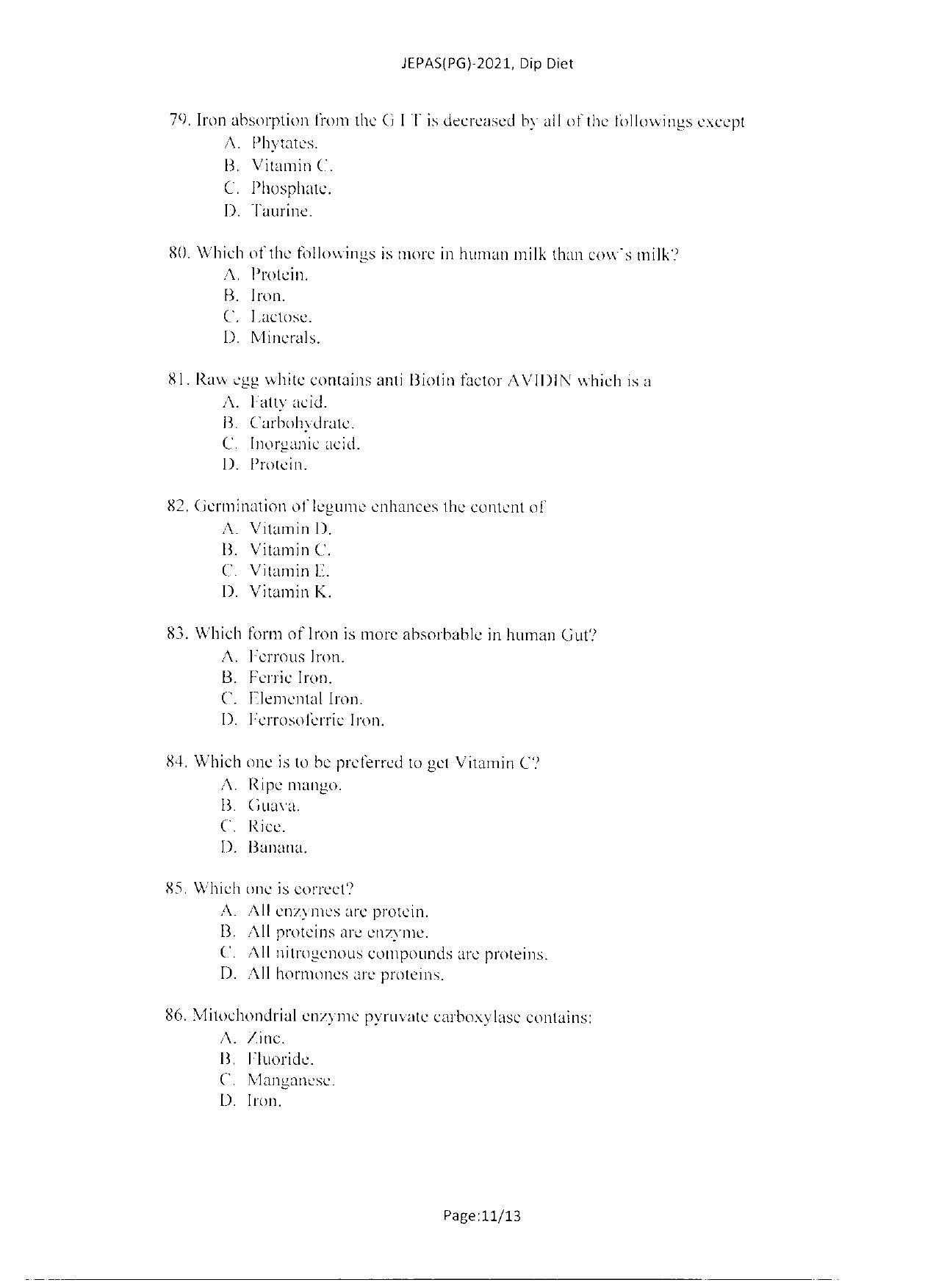 WBJEEB JEMAS (PG) 2021 Dip Diet Question Paper - Page 13