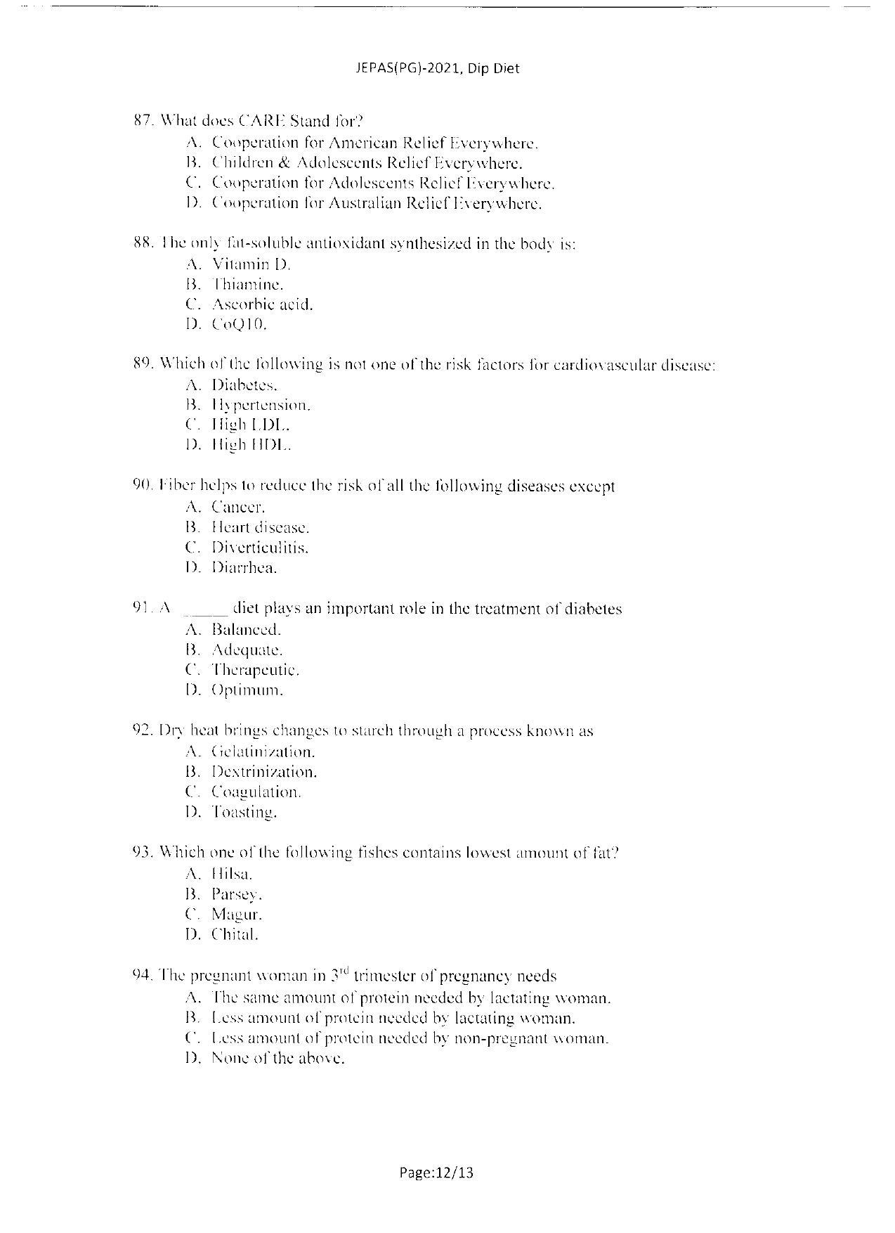 WBJEEB JEMAS (PG) 2021 Dip Diet Question Paper - Page 14