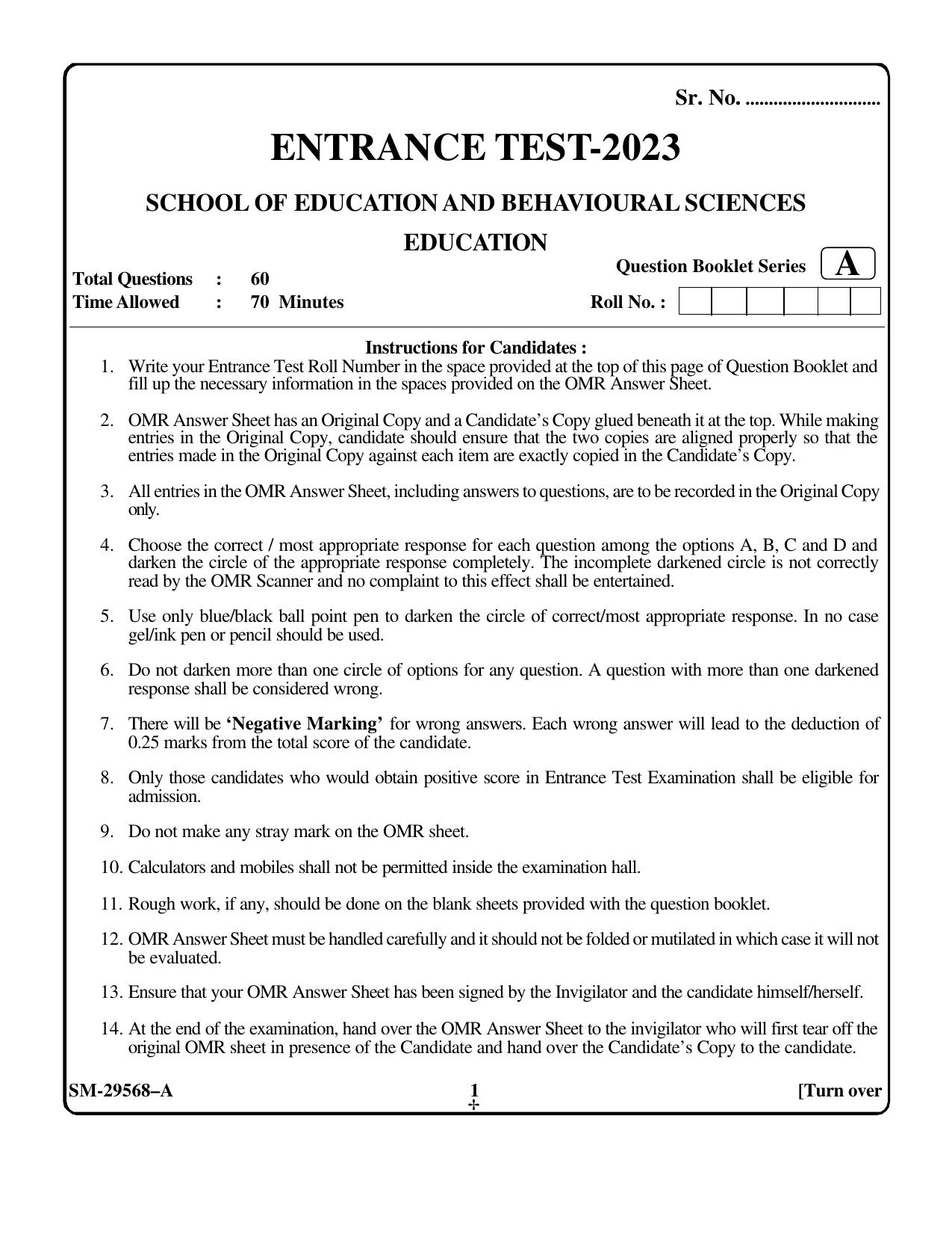 KUET 2023 M.A. Education Question Paper - Page 1