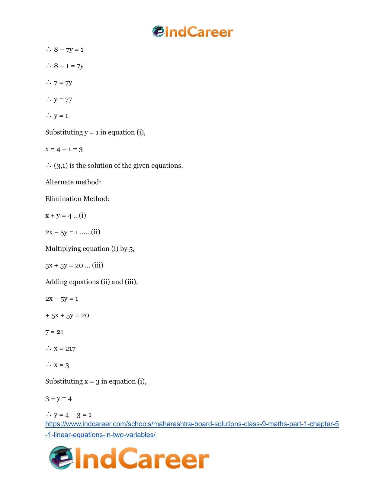 Maharashtra Board Solutions Class 9-Maths (Part 1): Chapter 5.1- Linear Equations in Two Variables - Page 4
