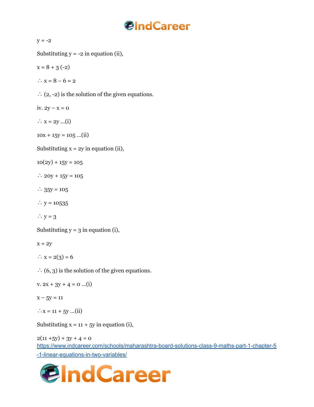 Maharashtra Board Solutions Class 9-Maths (Part 1): Chapter 5.1- Linear Equations in Two Variables - Page 6