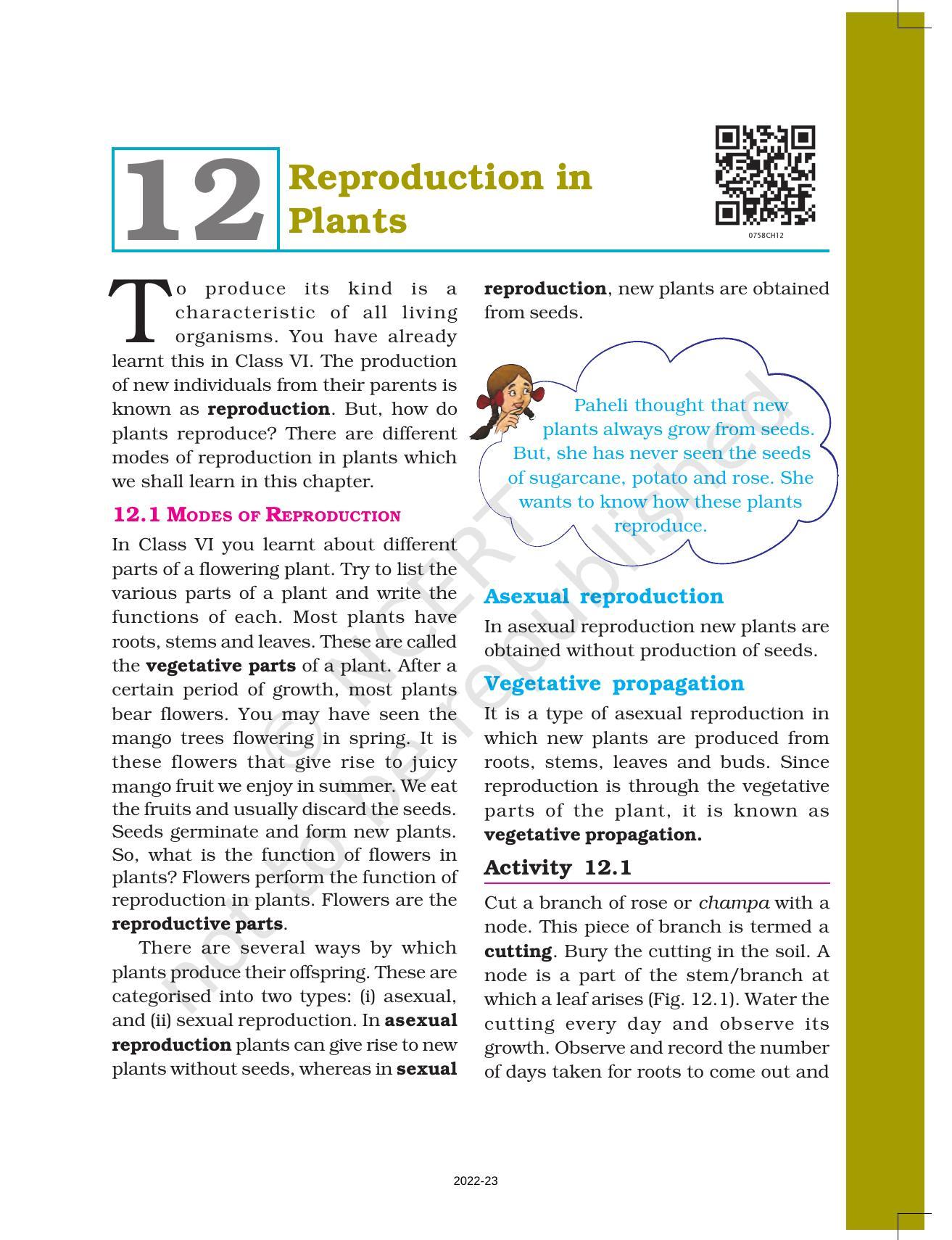 NCERT Book for Class 7 Science: Chapter 12-Reproduction in Plants - Page 1
