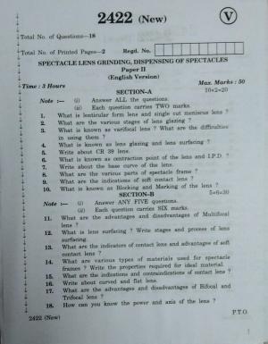 AP Inter 2nd Year Spectacle Lens Grinding Dispensing of Spectacles-II (new) March-2020-Vocational Question Paper
