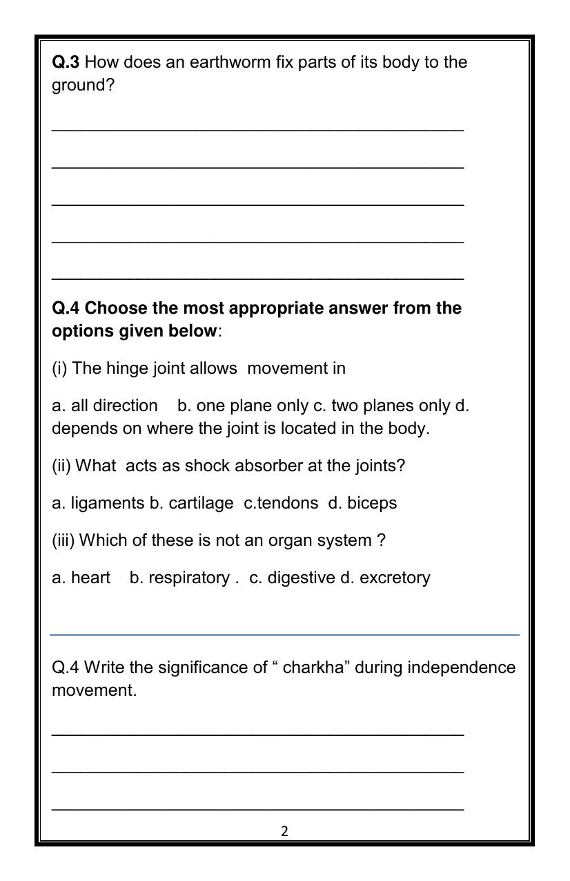 CBSE Worksheets for Class 6 Science Body Movements Assignment 67 - Page 2