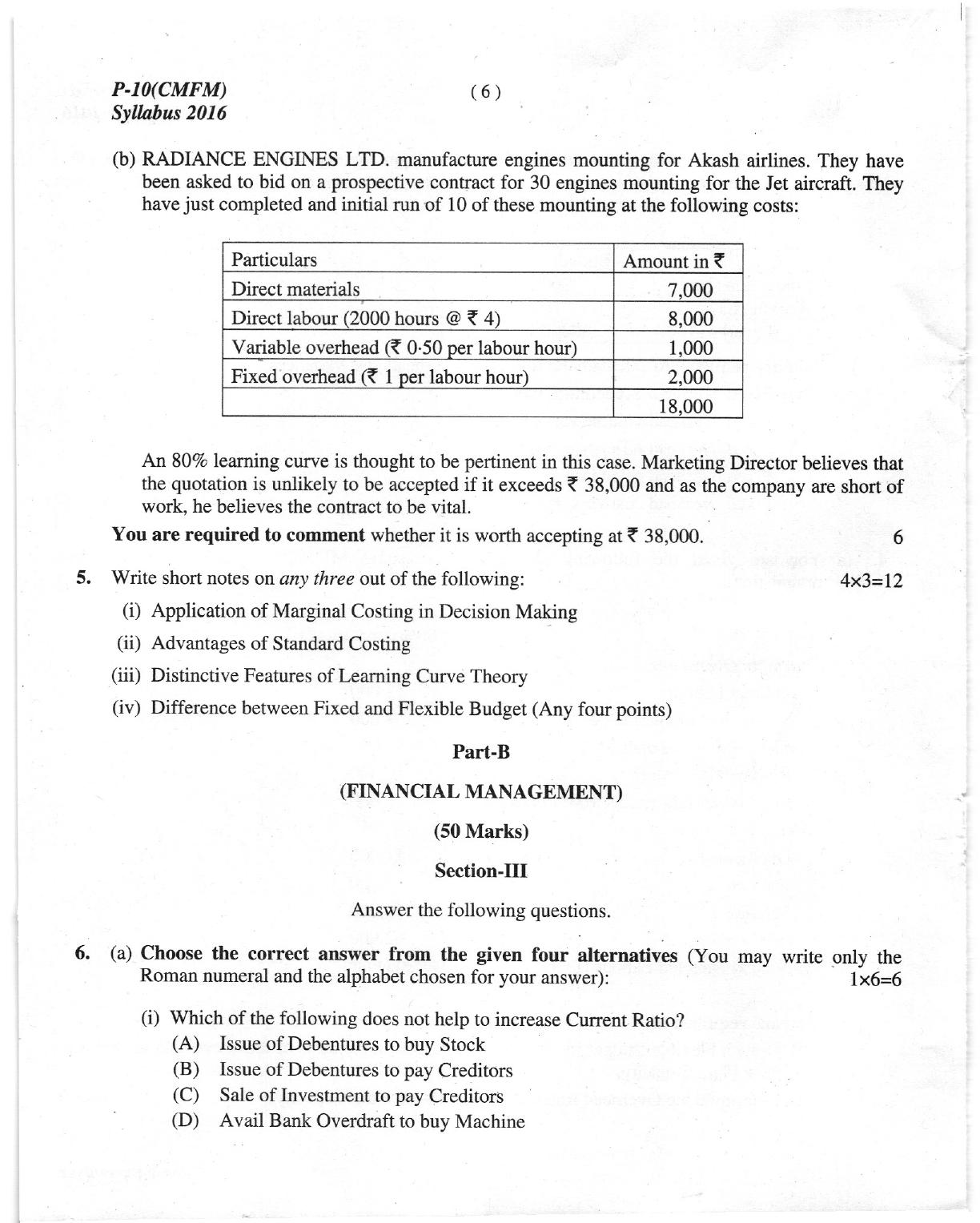 ICMAI Dec 2018 Cost & Management Accounting and Financial Management Question Paper (Intermediate) - Page 6