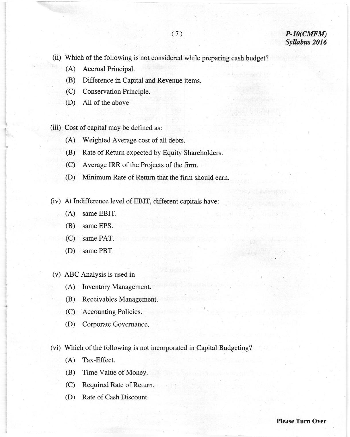 ICMAI Dec 2018 Cost & Management Accounting and Financial Management Question Paper (Intermediate) - Page 7