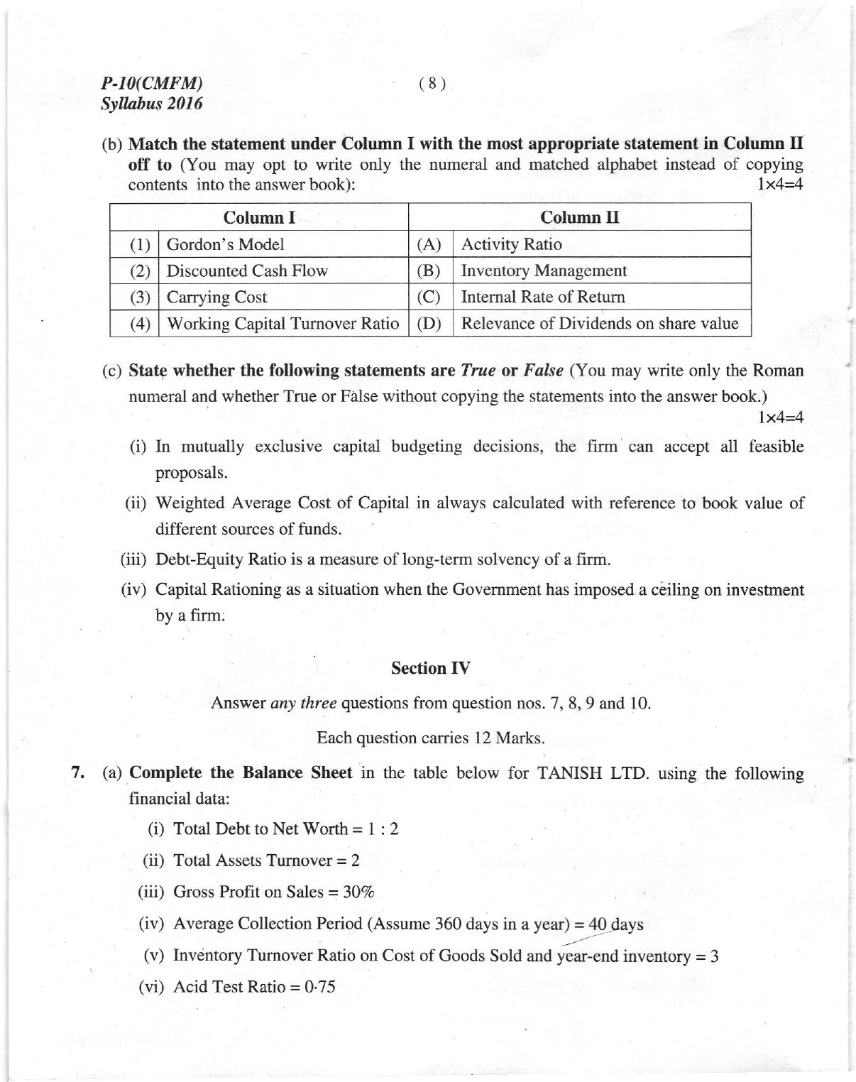 ICMAI Dec 2018 Cost & Management Accounting and Financial Management Question Paper (Intermediate) - Page 8