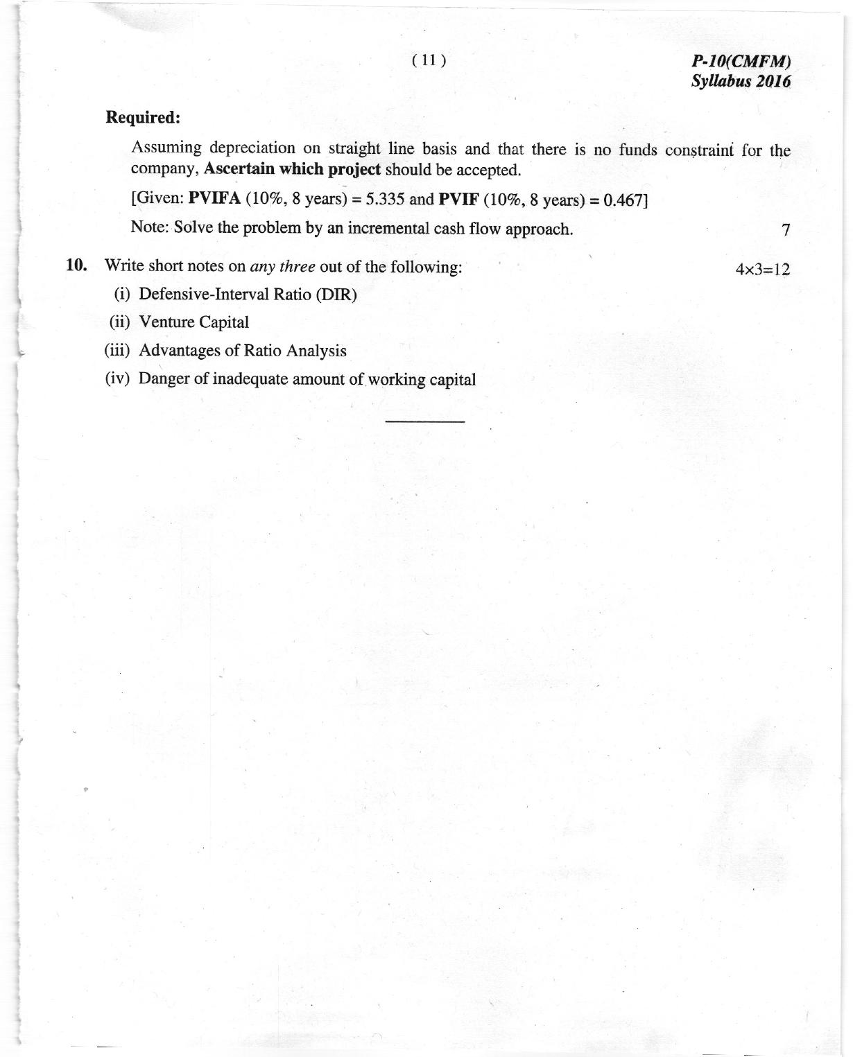 ICMAI Dec 2018 Cost & Management Accounting and Financial Management Question Paper (Intermediate) - Page 11