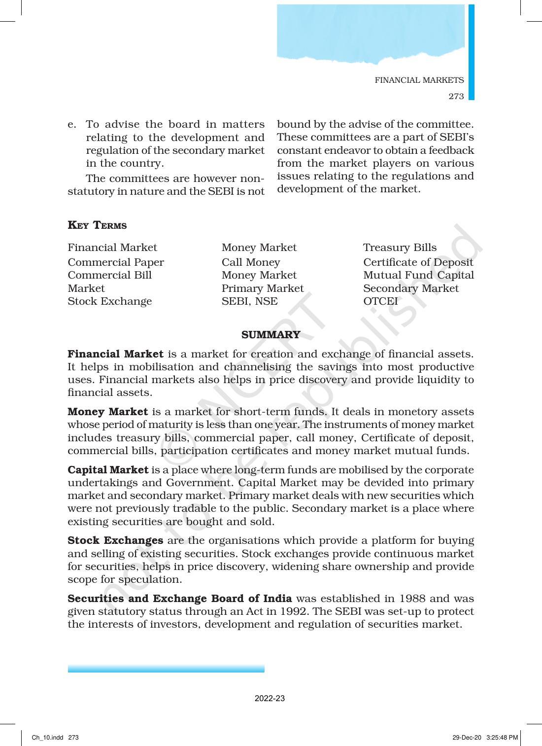 NCERT Book for Class 12 Business Studies Chapter 10 Financial Market - Page 22