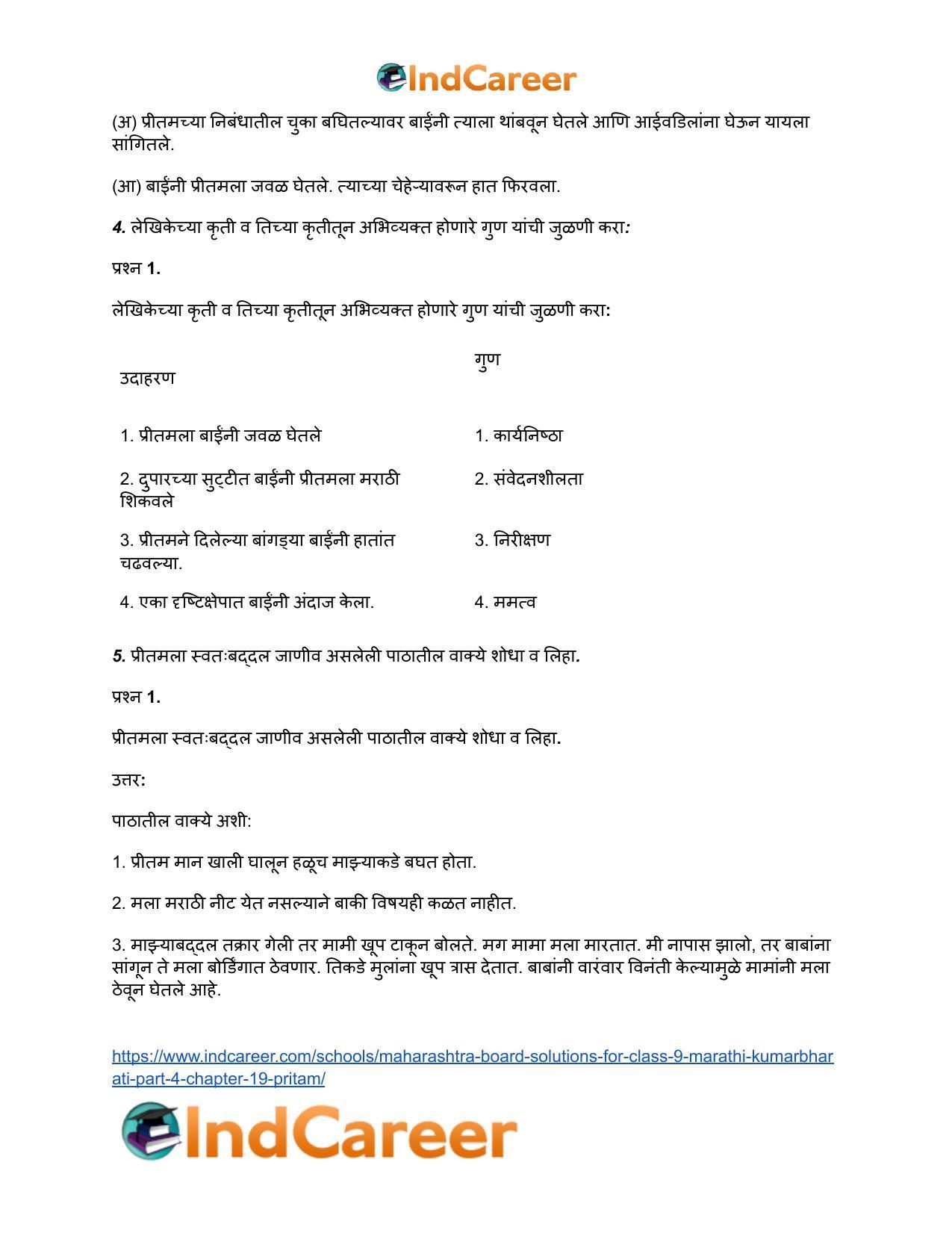 Maharashtra Board Solutions for Class 9- Marathi Kumarbharati (Part- 4): Chapter 19- प्रीतम - Page 4