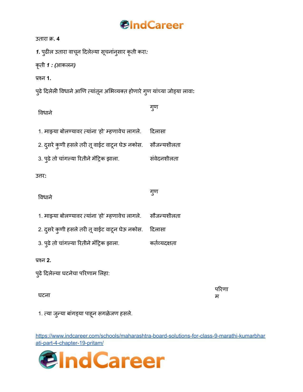 Maharashtra Board Solutions for Class 9- Marathi Kumarbharati (Part- 4): Chapter 19- प्रीतम - Page 15