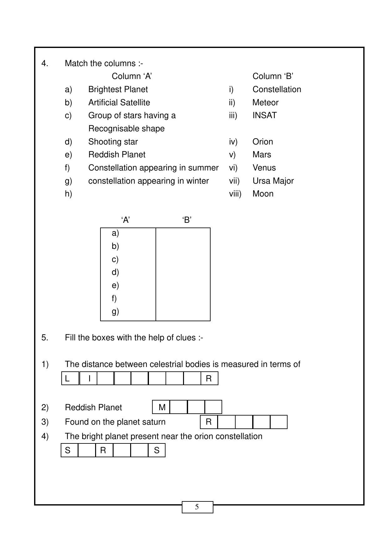 CBSE Worksheets for Class 8 Science Stars And The Solar System Part C Assignment - Page 2