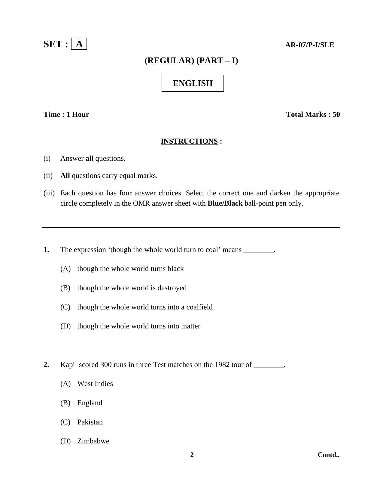 Odisha Class 10 English Part - I (Objective) 2014 Question Paper - Page 2