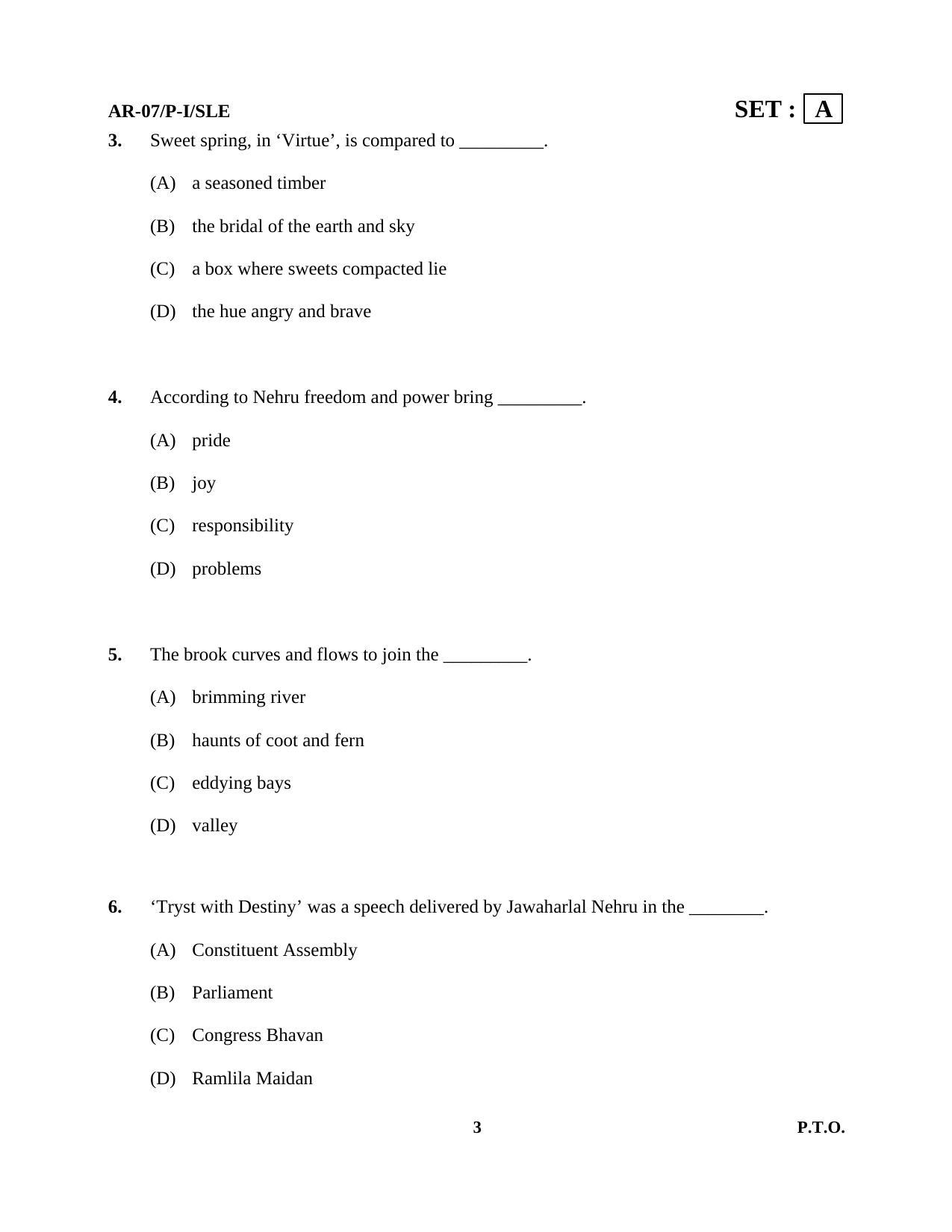 Odisha Class 10 English Part - I (Objective) 2014 Question Paper - Page 3