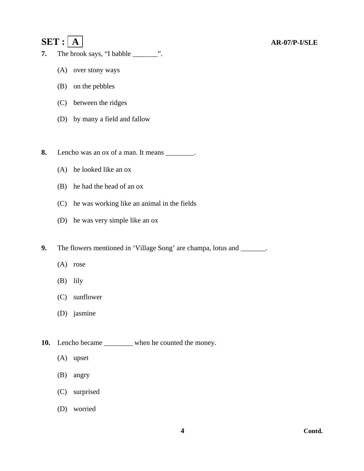 Odisha Class 10 English Part - I (Objective) 2014 Question Paper - Page 4