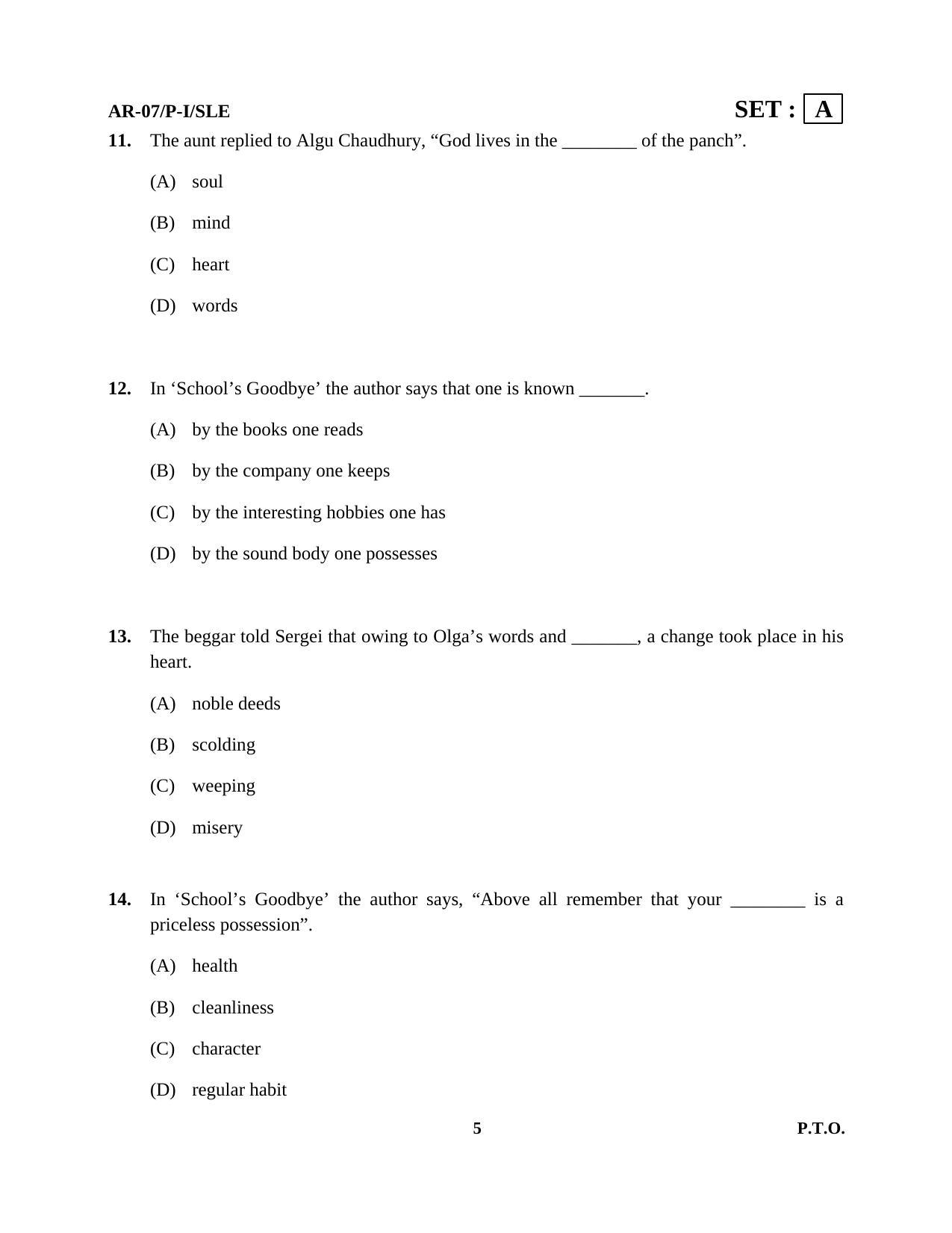 Odisha Class 10 English Part - I (Objective) 2014 Question Paper - Page 5
